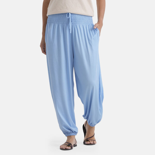 LA MAREY Jersey Komforthose, gesmokter Bund, elastische Kn&ouml;chel, Einheitsgr&ouml;&szlig;e, Blau