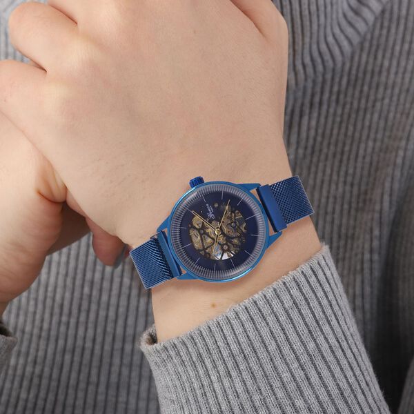 GENOA Automatik Mechanische Uhr mit Blauem Sonnenschein-Hohlzifferblatt und Modernem Minimalistischem Runddesign image number 2