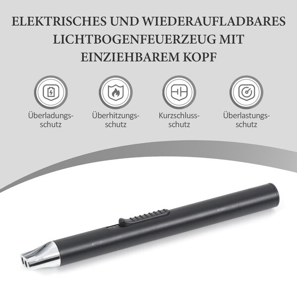 Elektrisches wiederaufladbares Lichtbogenfeuerzeug mit einziehbarem Kopf, schwarz image number 3