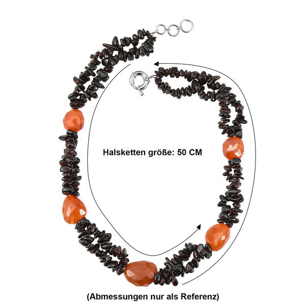 Roter Granat, Karneol Halskette ca. 50 cm Nickelfreies Messing Platiniert ca. 555.00 ct image number 4
