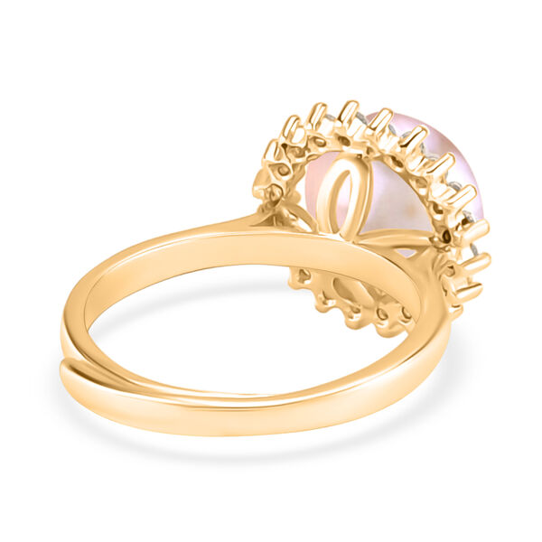 Lila Süßwasser Perle, Weißer Zirkonia Ring Nickelfreies Messing, Goldfarben, Flexibles (Größe 17.00-19.00) image number 4