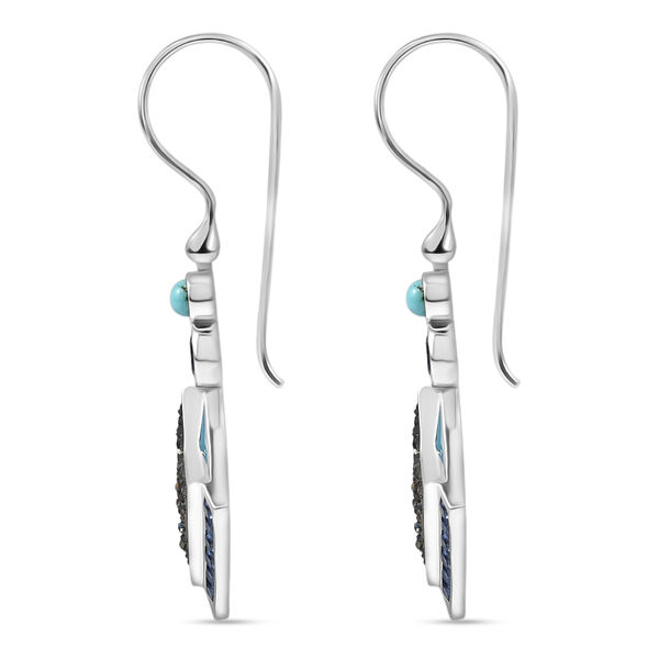 Sajen Silber - Blauer Drusy Quarz, Saphirkristall, T&uuml;rkis Ohrringe 925 Silber rhodiniert ca. 6.38 ct image number 6