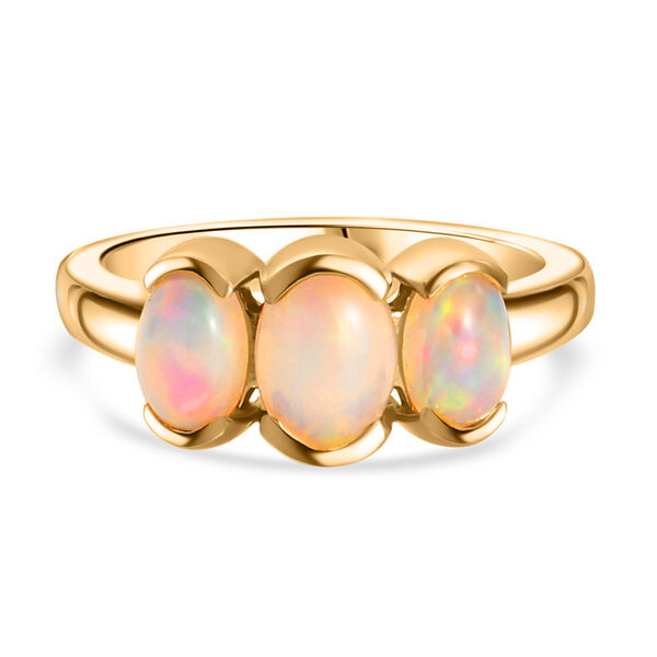 Nat&uuml;rlicher &Auml;thiopischer Opal 3 Stein Ring 925 Silber vergoldet  ca. 1,13 ct