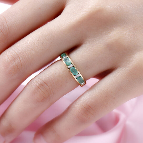 Sambischer Smaragd und wei&szlig;er Zirkon Half-Eternity-Ring in Silber image number 3