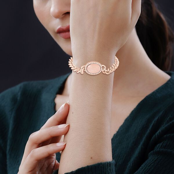 Rosenquarz, wei&szlig;er Kristall Armband ca. 19 cm 316L Edelstahl, ca. 10.01 ct image number 3