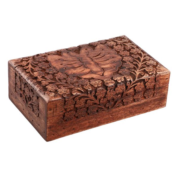 3er Set Handgeschnitzes Boxen aus Sheeshamholz mit Kaschmir und Schmetterling, 21x13 cm image number 5