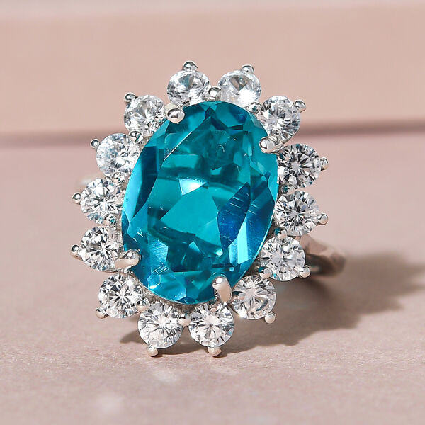 Capri-Blau Triplett Quarz und weißer Zirkon-Ring, 925 Silber platiniert  ca. 8,86 ct image number 2