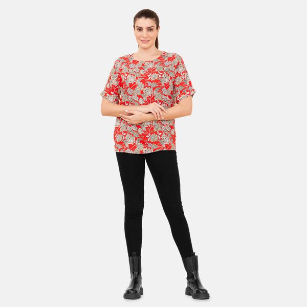 TAMSY - bedrucktes Top mit Blumendruck, Größe 42, Rot image number 5