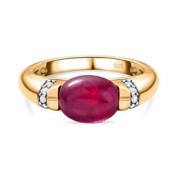 Afrikanischer Rubin (Fissure gef&uuml;llt), Wei&szlig;er Zirkon Ring, 925 Silber Gelbgold Vermeil, (Gr&ouml;&szlig;e 19.00) ca. 3.16 ct