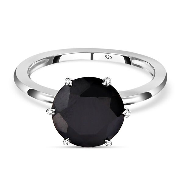 Schwarzer Spinell Ring, 925 Silber,  (Gr&ouml;&szlig;e 16.00) ca. 3.31 ct