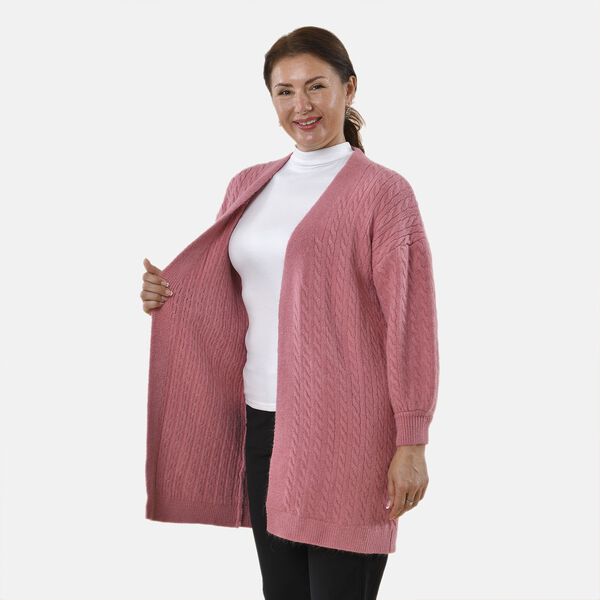 Gestrickter Cardigan mit Zopfmuster, 83x41x53cm, Rosa image number 3