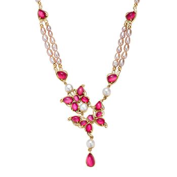 D'Joy Maulbeer Mondstein, S&uuml;&szlig;wasserperle und Zirkon 45cm Halskette