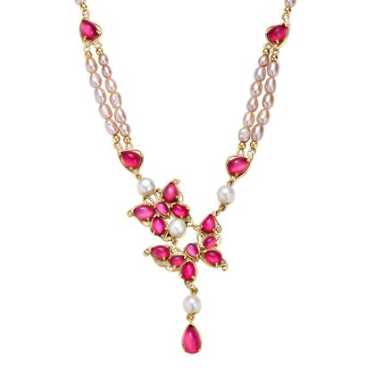 D'Joy Maulbeer Mondstein, S&uuml;&szlig;wasser Perle (3-6 mm) Halskette ca. 45 cm 925 Silber 750 Gelbgold Vermeil