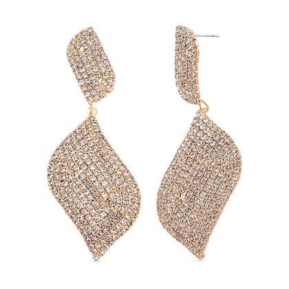 Blatt-Design Wei&szlig;e Kristall Chandelier Ohrringe, Nickelfreies Messing, goldfarben