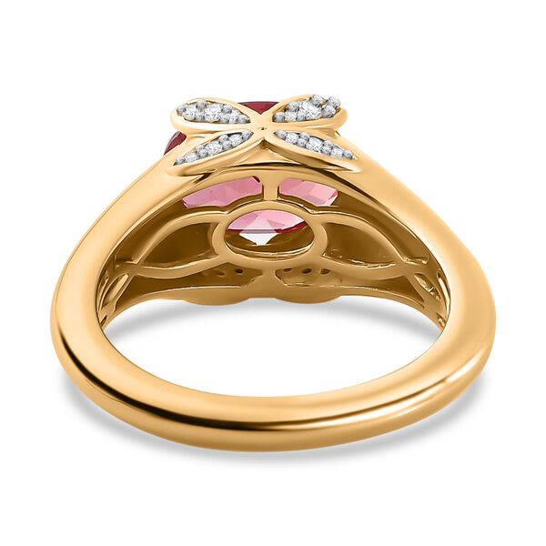 Synthetischer Padparadscha-Saphir, Wei&szlig;er Zirkon Ring 925 Silber Gelbgold Vermeil (Gr&ouml;&szlig;e 16.00) ca. 2,78 ct image number 6