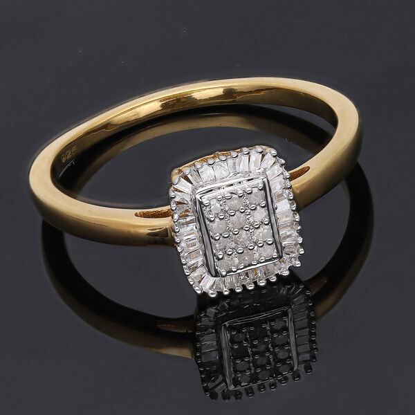 Wei&szlig;er Diamant P Ring, 925 Silber Gelbgold Vermeil (Gr&ouml;&szlig;e 19.00) ca. 0.33 ct image number 2