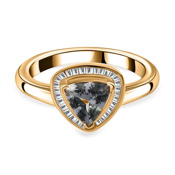 Gr&uuml;ner Tansanit, Wei&szlig;er Diamant Ring, 925 Silber Gelbgold Vermeil, (Gr&ouml;&szlig;e 17.00) ca. 1.14 ct