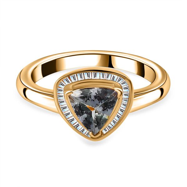 Gr&uuml;ner Tansanit, Wei&szlig;er Diamant Ring, 925 Silber Gelbgold Vermeil, (Gr&ouml;&szlig;e 17.00) ca. 1.14 ct image number 0