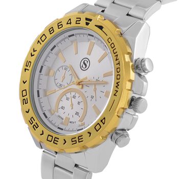 STRADA - Japanisches Uhrwerk mit rotierbarem Skalenring und Edelstahl-Gold-Plattierung, bicolor, Wei&szlig; und Gelb