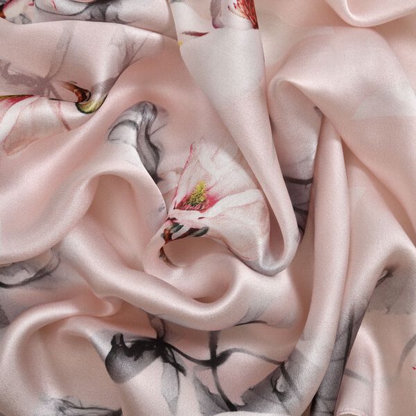 LA MAREY gemusterter Quadratschal aus 100% Seide, Rosa und grau image number 4