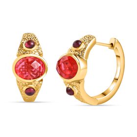 GP Art Déco Collection - Padparadscha Triplett Quarz, Rhodolith Granat und Kanchanaburi blaue Saphir-Ohrringe - 5,50 ct.