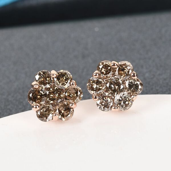 Nat&uuml;rlicher Champagner Diamant-Ohrstecker, zertifiziert I2-I3, 375 Ros&eacute;gold ca. 1,00 ct image number 2