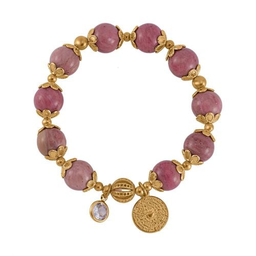 Rhodochrosit, Weißer Kristall flexibles Charm-Armband, vergoldet image number 0