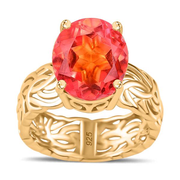 Padparadscha Quarz Triplette Ring 925 Silber 750 Gelbgold Vermeil (Gr&ouml;&szlig;e 16.00) ca. 5.25 ct image number 4