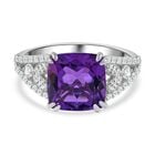 AA Lusaka Amethyst, Weißer Zirkon Ring, 925 Silber rhodiniert, (Größe 20.00) ca. 5.95 ct