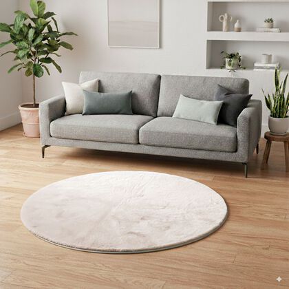 Weicher Langflor Teppich in Wolkenform mit Schaumstoffunterlage, Rund, 120cm, Wei&szlig;