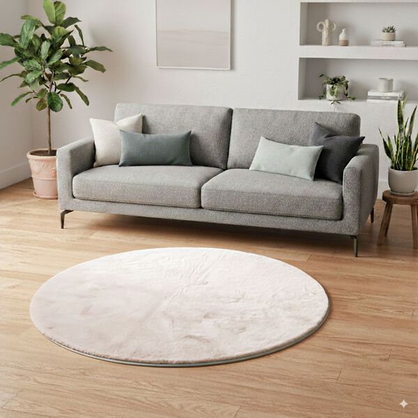 Weicher Langflor Teppich in Wolkenform mit Schaumstoffunterlage, Rund, 120cm, Weiß image number 0
