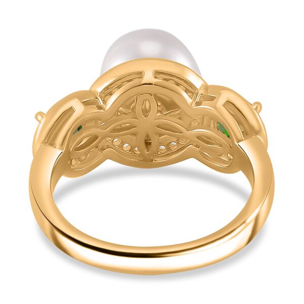 Wei&szlig;e Muschelkernperle, Nat&uuml;rlicher Chromdiopsid Ring 925 Silber vergoldet (Gr&ouml;&szlig;e 17.00) image number 4