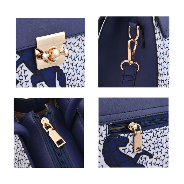 2er-Set, Clutch - 21,59x13,97 cm und Schultertasche - 30,48x12,7x21,59 cm, Pferd Muster, Weiß und Blau image number 4