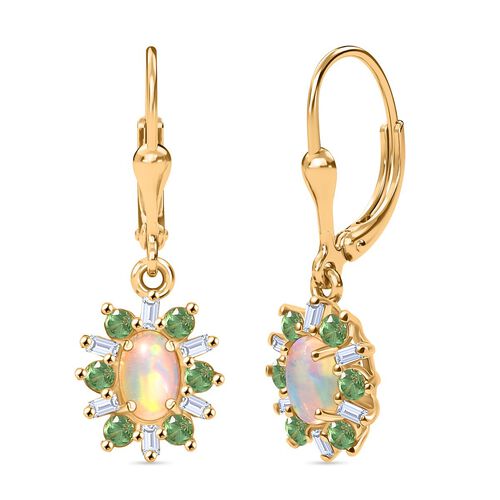 AA Natürliche, äthiopische Welo Opal, Tsavorit Granat und Moissanit Ohrringe - 1,61 ct. image number 0