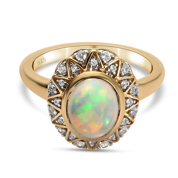 Nat&uuml;rlicher &Auml;thiopischer Opal und Zirkon Ring 925 Silber vergoldet  ca. 1,43 ct