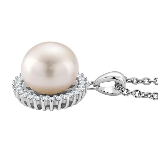 Weiße Süßwasser Perle und Zirkonia Anhänger mit 50cm Kette image number 2