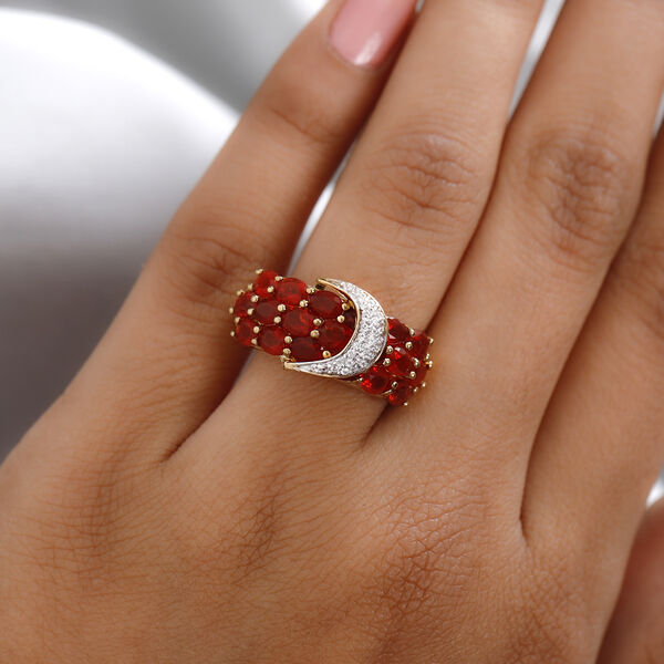 Mexikanischer Kirschfeuer-Opal und Zirkon-Ring, 925 Silber Gelbgold Vermeil  ca. 2,34 ct image number 3