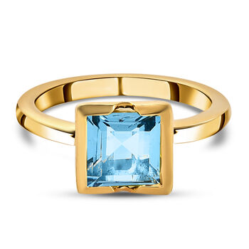 Schweizer Blautopas Solit&auml;r Ring 925 Silber vergoldet (Gr&ouml;&szlig;e 19.00) ca. 2,10 ct
