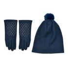 LA MAREY - 2er-Set Elegante Kaschmir Mützen und Handschuhen mit Mikroplüsch Futter, Marineblau