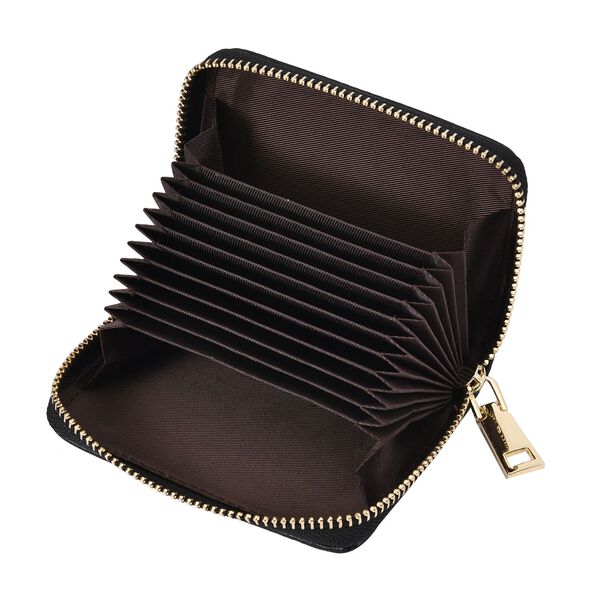 Rautenf&ouml;rmig gesteppte Brieftasche aus 100% echtem Leder, 10x2x9cm, schwarz image number 4