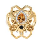 GP Trinfo Kollektion - Citrin, Schwarzer Spinell Ring, 925 Silber 750 Gelbgold Vermeil (Größe 18.00) ca. 1.25 ct