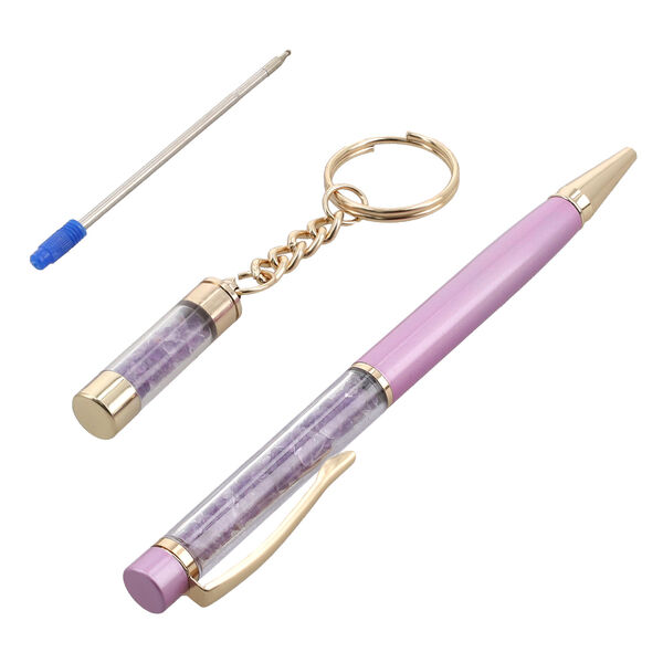 Premium Kollektion - Echter Amethyst-Kugelschreiber mit extra Mine und Schlüsselanhänger image number 4