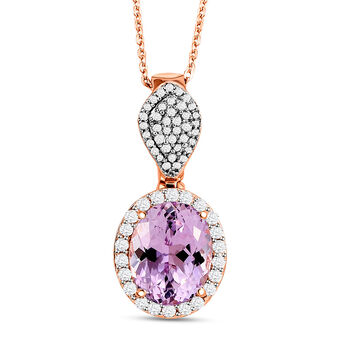 AAA Martha Rocha Kunzit und wei&szlig;er Zirkon-Anh&auml;nger mit Kette, 925 Silber Ros&eacute;gold Vermeil ca. 5,61 ct