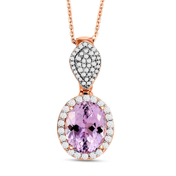 AAA Martha Rocha Kunzit und wei&szlig;er Zirkon-Anh&auml;nger mit Kette, 925 Silber Ros&eacute;gold Vermeil ca. 5,61 ct image number 0