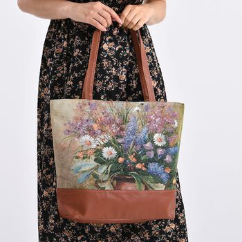 Schultertasche mit Blumenmuster, 42x34x12cm, Beige