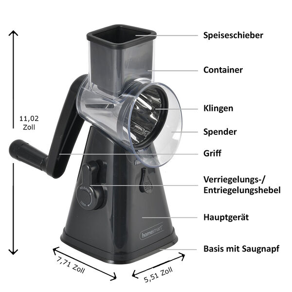 HOMESMART Obst- und Gem&uuml;seschneider mit 3 Klingen, 18x14x28cm, Schwarz image number 4