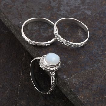 3er Set - Royal Bali - Nat&uuml;rlicher, &auml;thiopischer Welo Opal Ring, 925 Silber (Gr&ouml;&szlig;e 17.00) ca. 1.90 ct