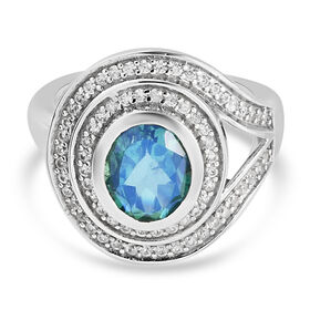 Pfau Triplett Quarz und Zirkon Ring 925 Silber platiniert  ca. 2,71 ct