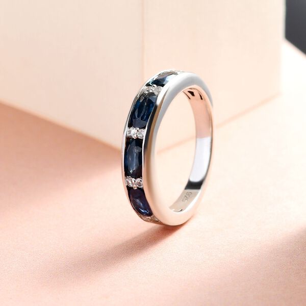 Ozean-gr&uuml;ner Saphir und Zirkon-Ring - 1,52 ct. image number 2