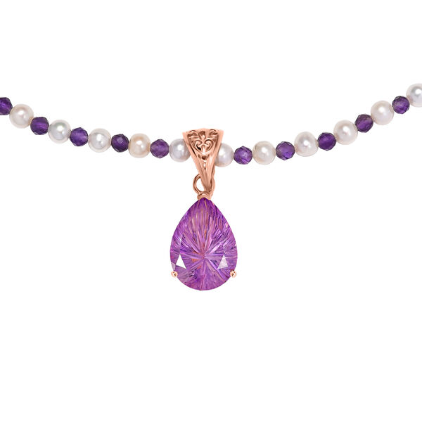 D'Joy AA Rose De France Amethyst, afrikanischer Amethyst und Perle Anh&auml;nger mit 50cm Kette